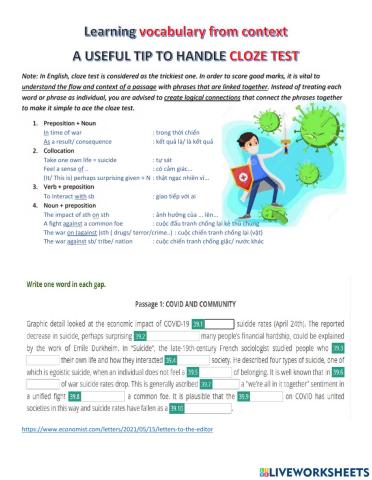 Cloze test: COVID AND COMMUNITY
