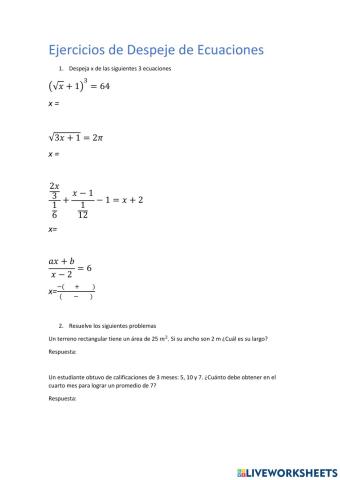 Despeje de Ecuaciones Lineales