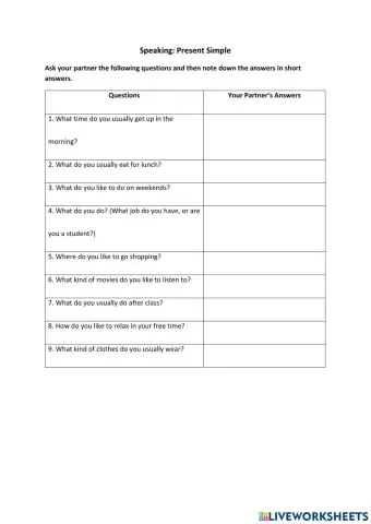 Speaking: Daily Routines