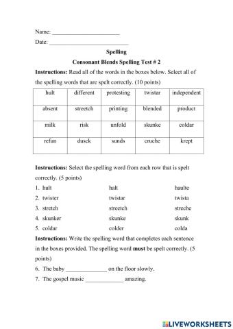 Spelling Test Consonant Blends