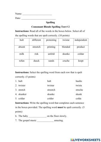 Spelling Test Consonant Blends