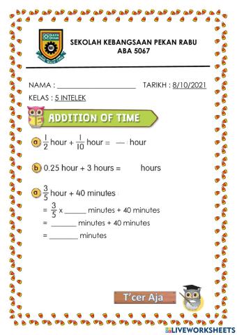 Addition of time (hour and min)