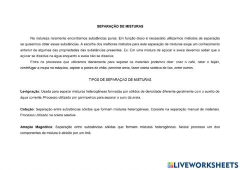 Separação de misturas