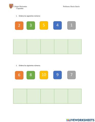 Orden de los números hasta el 20