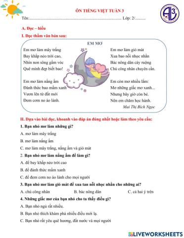 Phiếu ôn Tiếng Việt Tuần 3