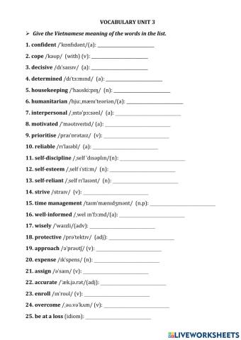 Vocabulary Unit 3-Becoming Independent-English 11