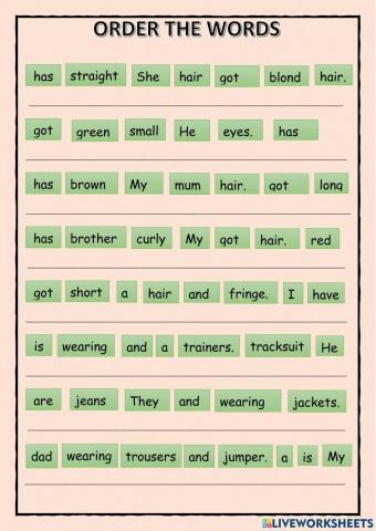 Order words. Physical appearance