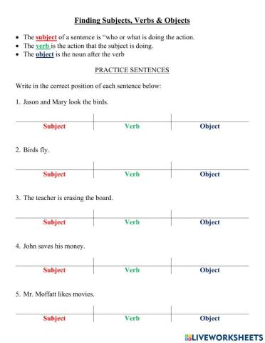 Finding Subjects, Verbs and Objects