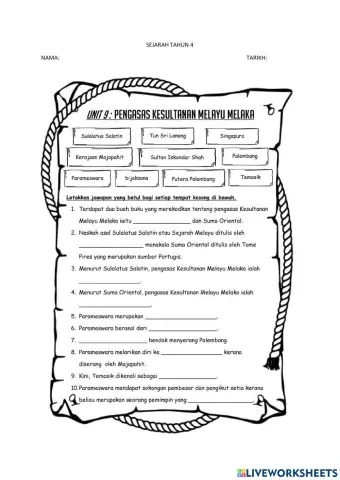 Sejarah Tahun 4 : Unit 9 Pengasas Kesultanan Melayu Melaka