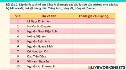 Nhóm 1 - Danh sách đăng kí CLB