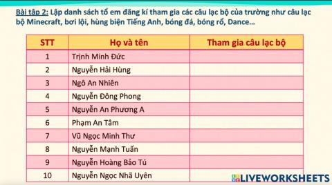 Nhóm 3 - Danh sách đăng kí CLB