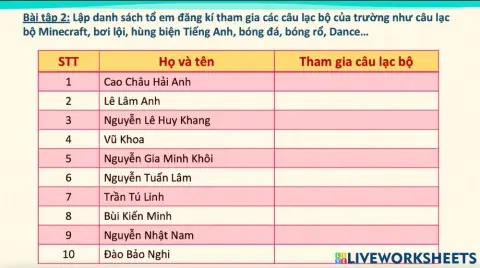 Nhóm 2 - Danh sách đăng kí CLB