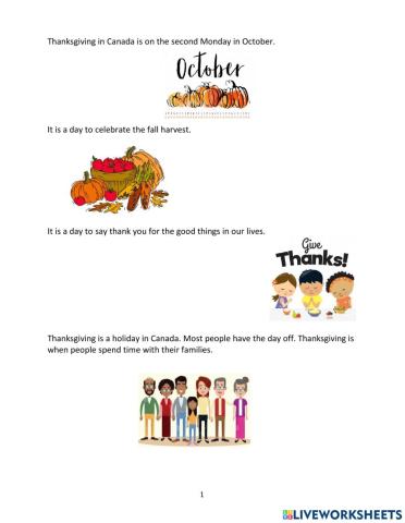 Thanksgiving in Canada Reading 