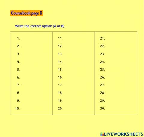 Coursebook page 5 test