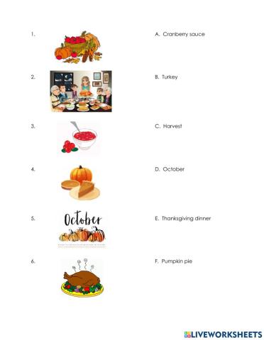 Thanksgiving in Canada Vocabulary 1