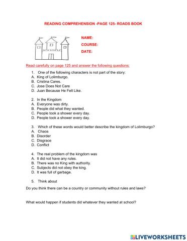 Reading comprehension page 125 roads book