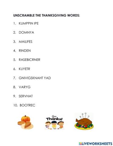 Thanksgiving in Canada Vocabulary 2