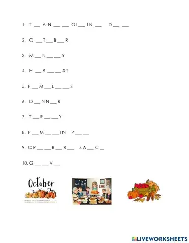 Thanksgiving in Canada Vocabulary 3