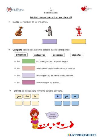 Palabras con ga, gue, gui, go, gu, güe y güi