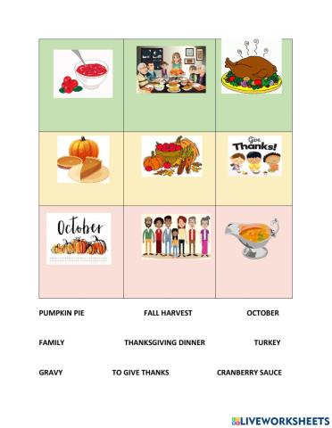 Thanksgiving in Canada Vocabulary 4