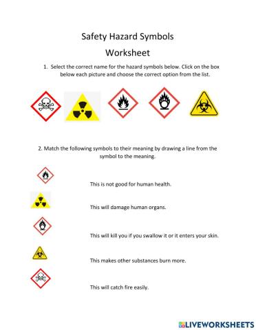 Hazard Symbols Worksheet