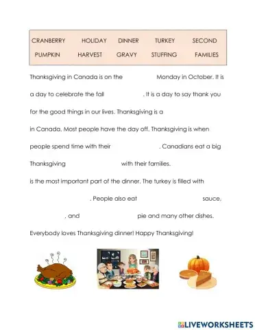 Thanksgiving in Canada Vocabulary 5