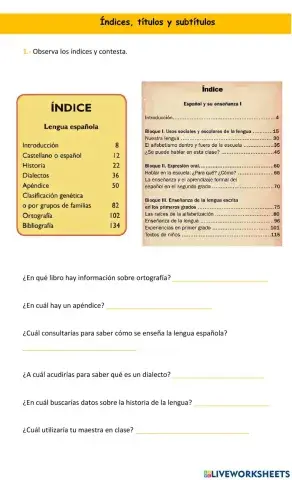 Índices, títulos y subtítulos
