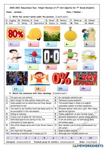 7th Grade Unit 2 - Worksheet - Ramazan Ceylan