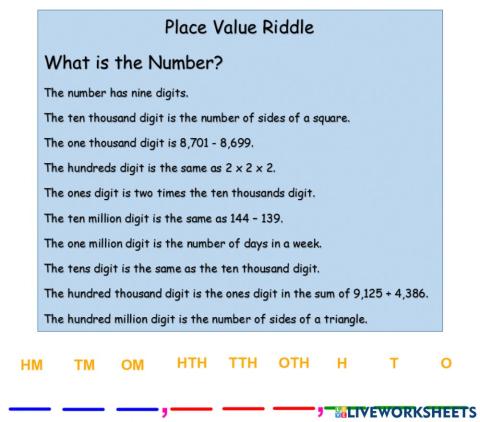 Place Value Riddle (Millions)