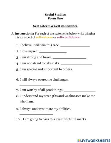 Self Esteem & Self Confidence