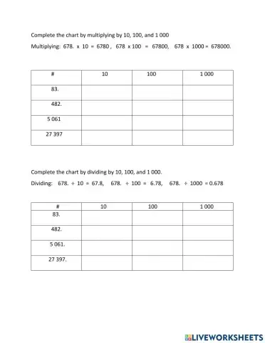 Mental Math Multiplying Dividing 10, 100, 1 000