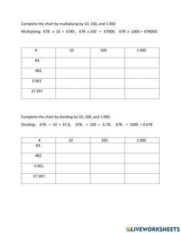 Mental Math Multiplying Dividing 10, 100, 1 000