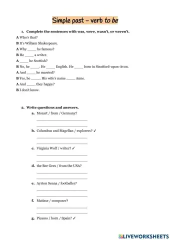 Simple past verb to be