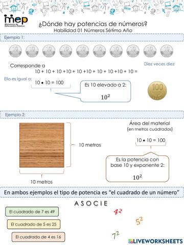 Calcular expresiones numéricas aplicando el concepto de potencia y la notación exponencial.
