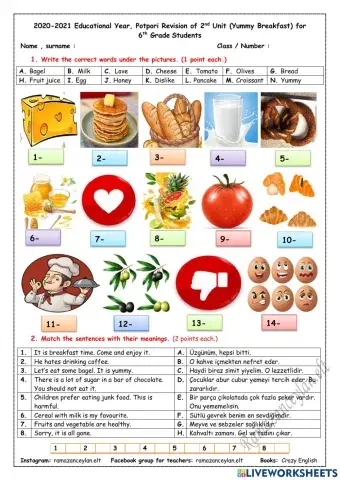 6th Grade - Unit 2 - Worksheet - Ramazan Ceylan