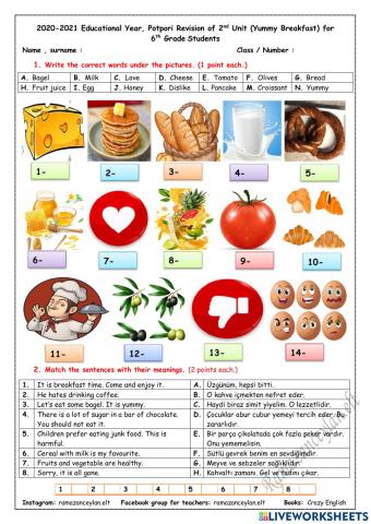 6th Grade - Unit 2 - Worksheet - Ramazan Ceylan