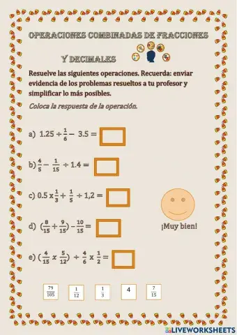 Operaciones combinadas de fracciones con decimales.