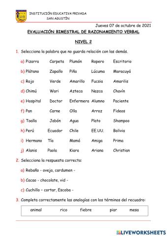 Evaluación Bimestral de RM