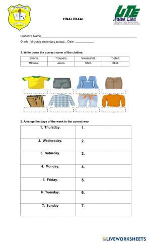 Examen final - Taller de Ingles 1°