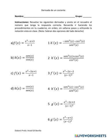 Derivada de cocientes