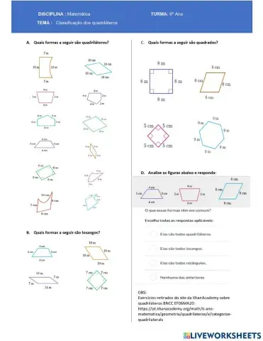 Classificação dos quadriláteros