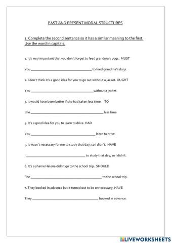 Pet 1 unit 4 revision past and present modal structures