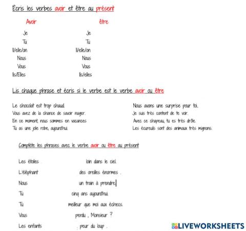 Avoir et être au présent