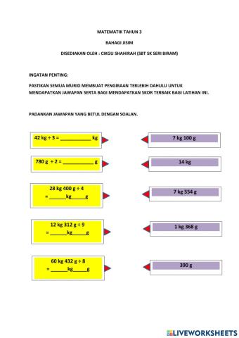 Bahagi jisim tahun 3