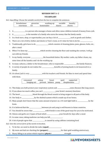 English 10 - Unit 1 + 2: Vocabulary revision