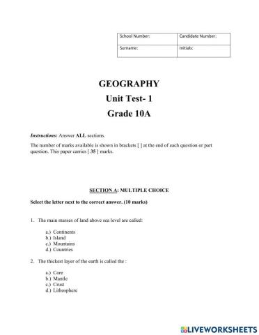 Geography Unit Test