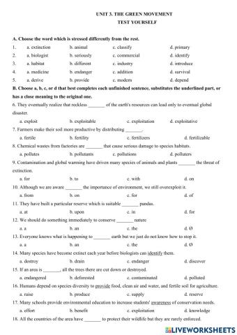 Unit 3 the green movement test yourself