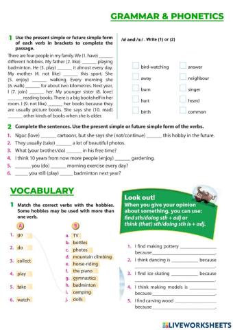 ESL G7 Extra Practice: My hobbies