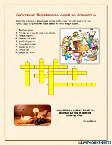 Crucigrama sobre la Eucaristía