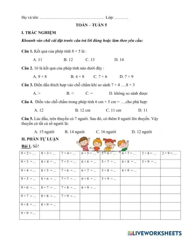 Phiếu cuối tuần 5